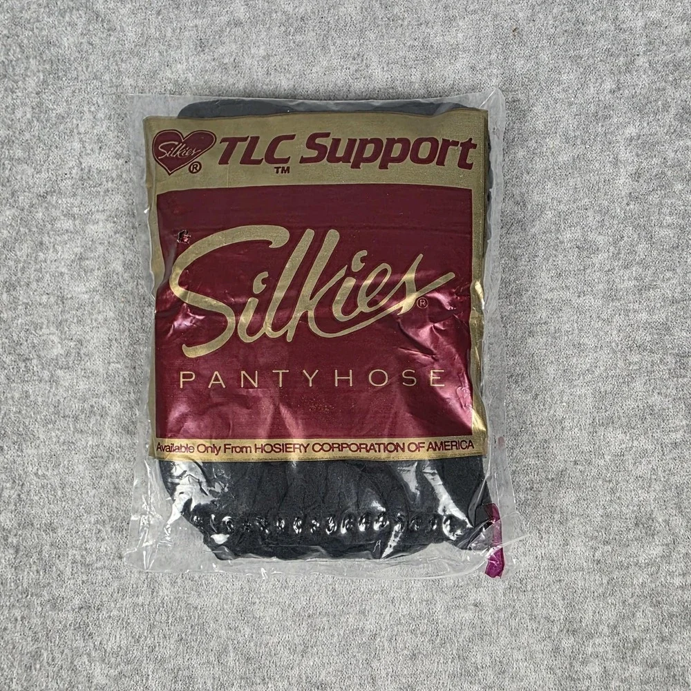 Vintage Silkies Pantyhose Womens Size Q Queen Black‎ TLC Support Control Top 90s